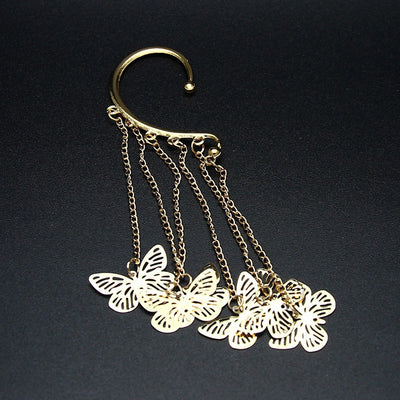 Dana v2 Butterfly Ear Cuff - A non-pierced ear cuff adorned with chains and tiny butterfly charms.