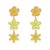 Laka Hibiscus Flower Drop Earrings - Long enamel earrings with three flowers painted in different complimentary shades of enamel paint.