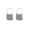 Naledi Chain Fringe Earrings - Medium-sized gold and silver earrings with long, sparkling metal tassels suspended from the bottom.