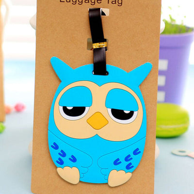 Tiny Wisey Tags - Super adorable luggage tags shaped like owls in shades of pink, blue, green, brown, and navy