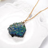 Agata Artificial Agate Sweater Chain - A long gold sweater chain with an iridescent green artificial agate pendant.