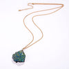 Agata Artificial Agate Sweater Chain - A long gold sweater chain with an iridescent green artificial agate pendant.