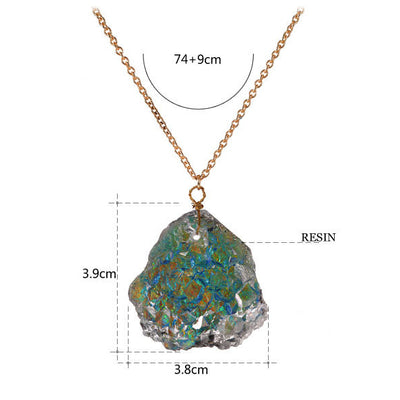 Agata Artificial Agate Sweater Chain - A long gold sweater chain with an iridescent green artificial agate pendant.