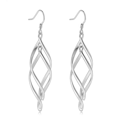 Amita Infinite Twist Dangle Earrings - Medium-sized elegant spiral twist earrings in yellow, rose, or white gold.