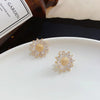 Annette Crystal Daisy Stud Earrings - Small round crystal earrings made to resemble cute little stylised sunflowers, with a pitted metal centre surrounded by crystal petals.