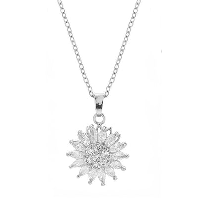 Annie Sunflower Fidget Spinner Necklace - A tiny round crystal pendant designed to look like a stylised sunflower, which features a rotating plate so it can be twirled for a calming meditative effect.