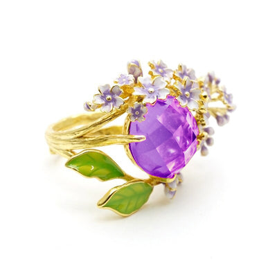 The Anthousai Ring - A lovely vibrant floral ring with a large coloured crystal surrounded by tiny enamel flowers and leaves.