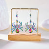 Arachne Iridescent Spider Dangle Earrings - Long, dangly French hook earrings with a colourful spider charm on the end.