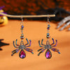 Arachne Iridescent Spider Dangle Earrings - Long, dangly French hook earrings with a colourful spider charm on the end.