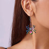 Arachne Iridescent Spider Dangle Earrings - Long, dangly French hook earrings with a colourful spider charm on the end.