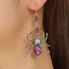 Arachne Iridescent Spider Dangle Earrings - Long, dangly French hook earrings with a colourful spider charm on the end.