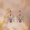 Arachne Iridescent Spider Dangle Earrings - Long, dangly French hook earrings with a colourful spider charm on the end.