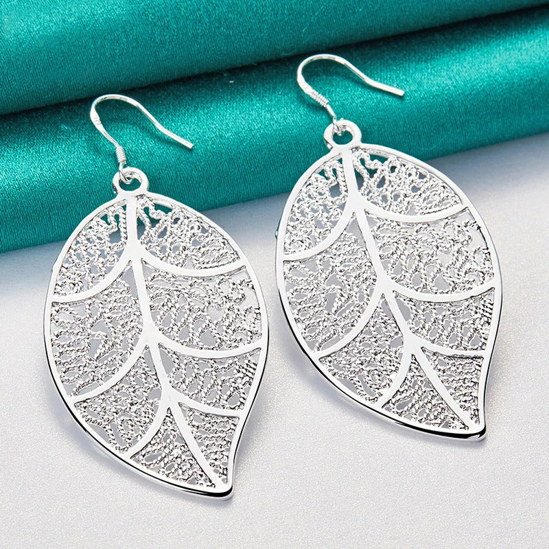 Aranyani Stylised Leaf Earrings - A pair of beautiful, sterling silver plated leaf charms suspended from french hooks.