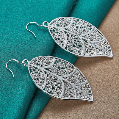 Aranyani Stylised Leaf Earrings - A pair of beautiful, sterling silver plated leaf charms suspended from french hooks.