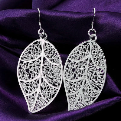 Aranyani Stylised Leaf Earrings - A pair of beautiful, sterling silver plated leaf charms suspended from french hooks.