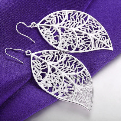 Aranyani Stylised Leaf Earrings - A pair of beautiful, sterling silver plated leaf charms suspended from french hooks.