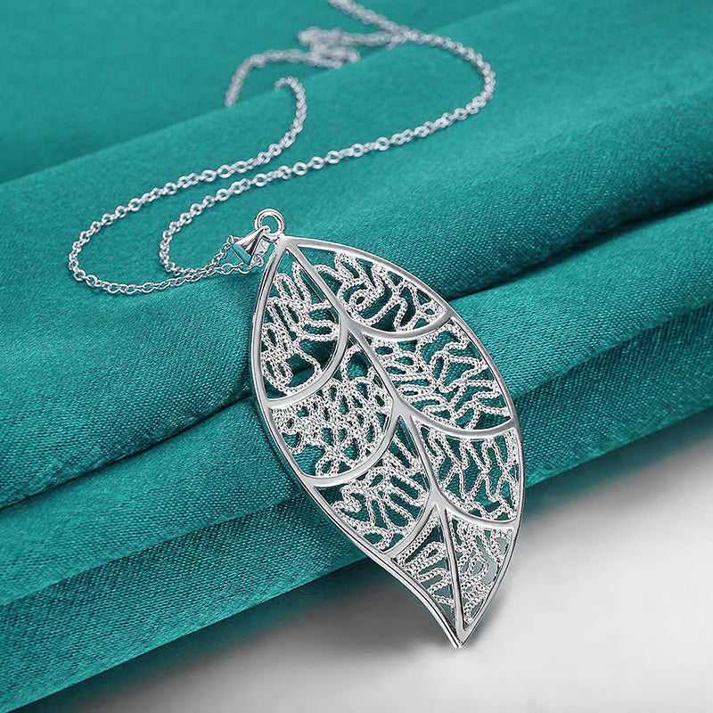 Aranyani Stylised Leaf Necklace - A beautiful, sterling silver plated leaf necklace on a chain.