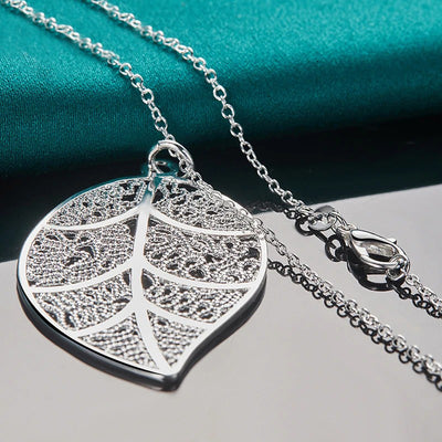 Aranyani Stylised Leaf Necklace - A beautiful, sterling silver plated leaf necklace on a chain.