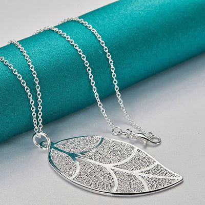 Aranyani Stylised Leaf Necklace - A beautiful, sterling silver plated leaf necklace on a chain.