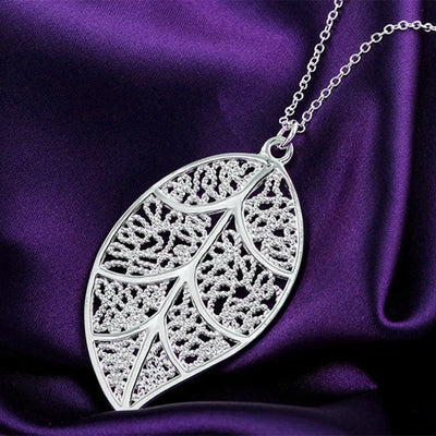 Aranyani Stylised Leaf Necklace - A beautiful, sterling silver plated leaf necklace on a chain.