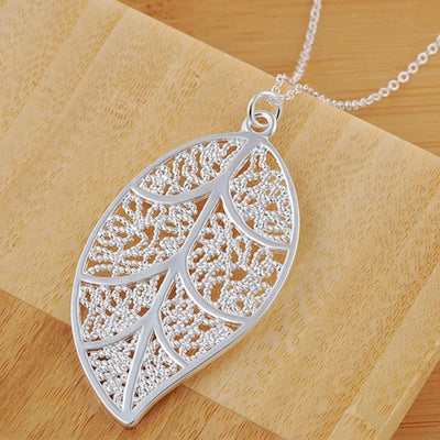 Aranyani Stylised Leaf Necklace - A beautiful, sterling silver plated leaf necklace on a chain.