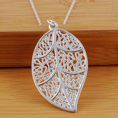 Aranyani Stylised Leaf Necklace - A beautiful, sterling silver plated leaf necklace on a chain.