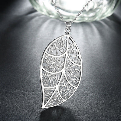 Aranyani Stylised Leaf Necklace - A beautiful, sterling silver plated leaf necklace on a chain.