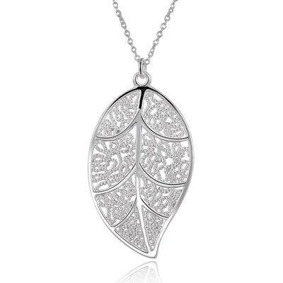 Aranyani Stylised Leaf Necklace - A beautiful, sterling silver plated leaf necklace on a chain.