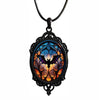 Batty Bat Cameo Necklace - A large gothic glass cabochon featuring an image of a stylized bat against an orange-blue ombre background.