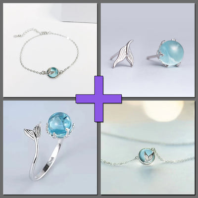 The Beahnca's Tear Jewellery Set - A lovely mermaid-themed jewellery set, made from sterling silver and round blue crystals.