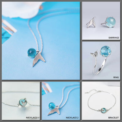 The Beahnca's Tear Jewellery Set - A lovely mermaid-themed jewellery set, made from sterling silver and round blue crystals.