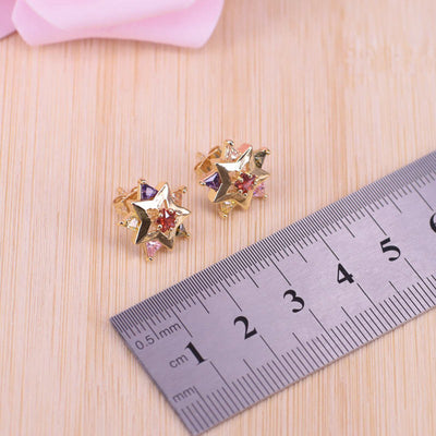 Bijoux Binary Star Pendant & Earrings Set - An elegant jewellery set composed of multi-coloured gemstones set in a twinkling dual star pattern.