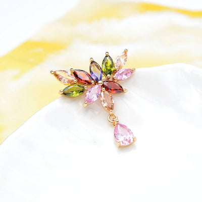 Bijoux Diadem Drop Brooch - A lovely crystal brooch made from marquise-shaped stones in an assortment of colours, arranged in a vaguely triangular shape.