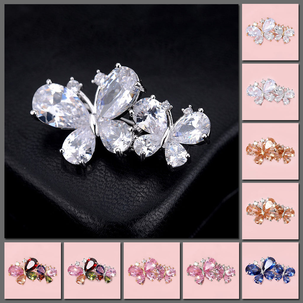 Bijoux Dual Butterfly Brooch - A lovely delicate pin made of beautiful sparkling crystals.