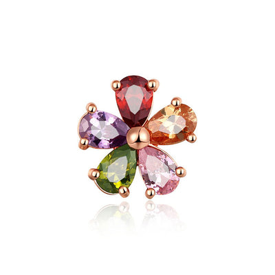 Bijoux Five-Petal Blossom Brooch - A tiny flower brooch with five crystal "petals" in different colours, like a rainbow.