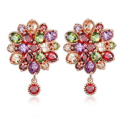 Bijoux Kaleidoscope Cluster Earrings - A medium-sized round cluster earring made of lots of smaller stones clustered around a centre stone, to resemble a flower or starburst.