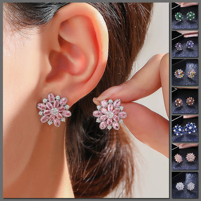 Bijoux Kaleidoscope Cluster Earrings - A medium-sized round cluster earring made of lots of smaller stones clustered around a centre stone, to resemble a flower or starburst.