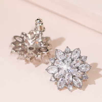 Bijoux Kaleidoscope Cluster Earrings - A medium-sized round cluster earring made of lots of smaller stones clustered around a centre stone, to resemble a flower or starburst.