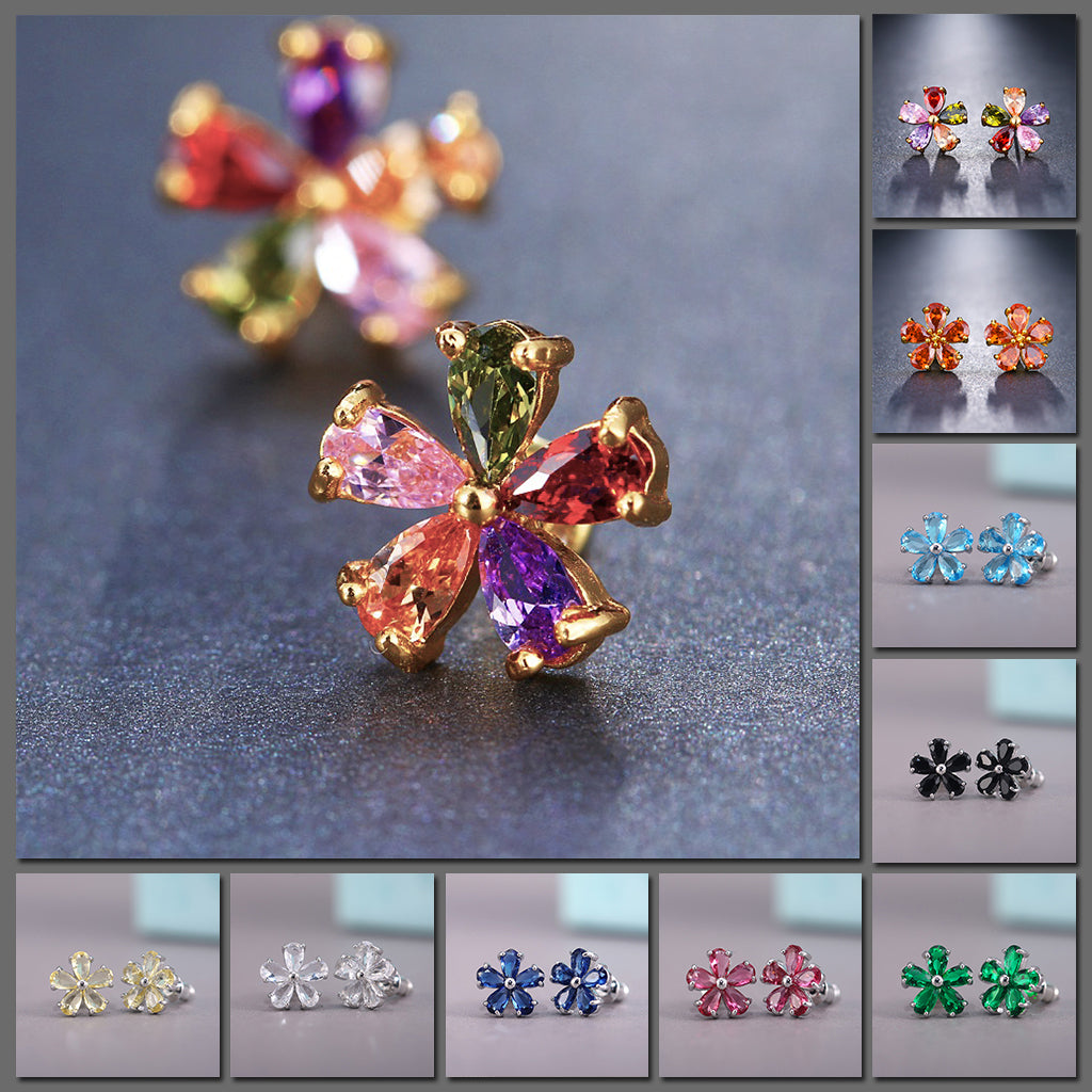 Bijoux Sabine Crystal Stud Earrings - A pair of tiny crystal flower earrings, available in nine beautiful colours.