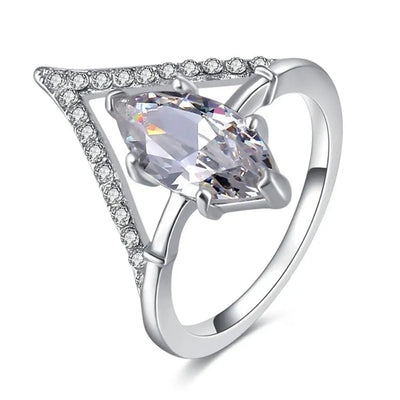 The Brilliant Classic Marquise Ring - A beautiful oval cut cubic zirconia set in a silver coloured band.