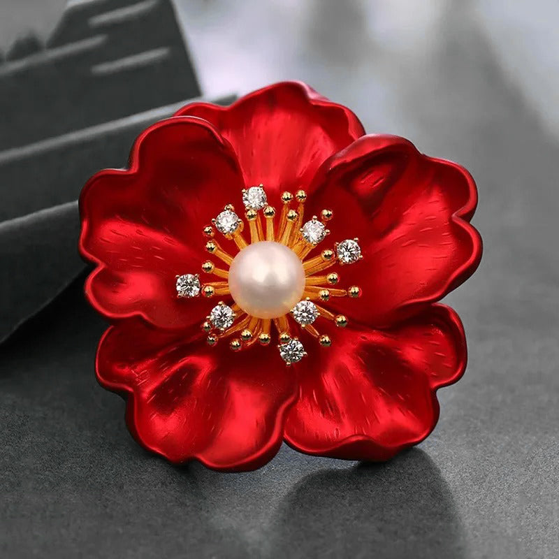 Carmine Enamel Poppy Brooch