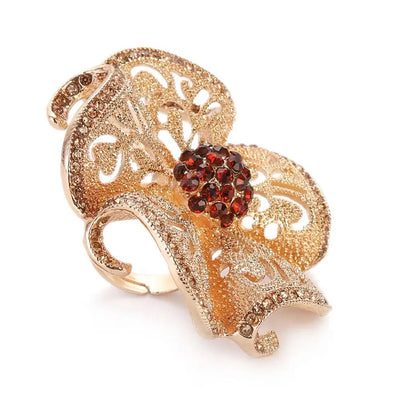 Cerise Adjustable Statement Ring - A huge, dramatic statement ring featuring a stylised flower edged with delicate crystals.