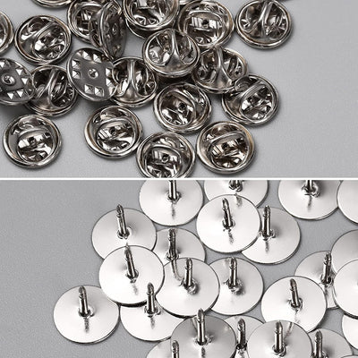 Cheeky Crafter Brooch Pins & Metal Backs Kit - Simple steel pin-and-cap brooch backs in a cute little plastic storage container, available in rose or yellow gold, silver, or gunmetal black.