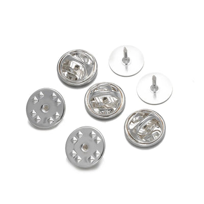 Cheeky Crafter Brooch Pins & Metal Backs Kit - Simple steel pin-and-cap brooch backs in a cute little plastic storage container, available in rose or yellow gold, silver, or gunmetal black.