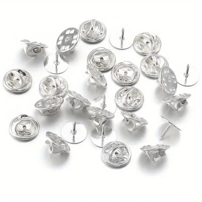 Cheeky Crafter Brooch Pins & Metal Backs Kit - Simple steel pin-and-cap brooch backs in a cute little plastic storage container, available in rose or yellow gold, silver, or gunmetal black.