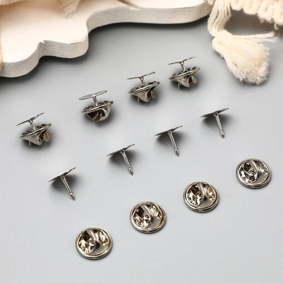 Cheeky Crafter Brooch Backs 48 Piece Kit (Metal) - Simple steel brooch backs in a cute little plastic storage container, available in rose or yellow gold, silver, or gunmetal black.