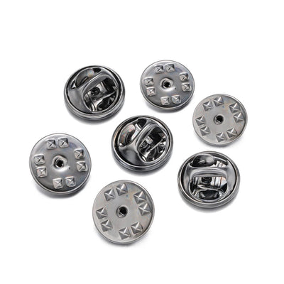 Cheeky Crafter Brooch Backs 48 Piece Kit (Metal) - Simple steel brooch backs in a cute little plastic storage container, available in rose or yellow gold, silver, or gunmetal black.