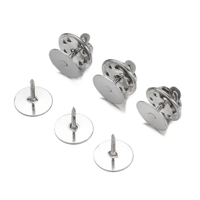 Cheeky Crafter Brooch Pins & Metal Backs Kit - Simple steel pin-and-cap brooch backs in a cute little plastic storage container, available in rose or yellow gold, silver, or gunmetal black.