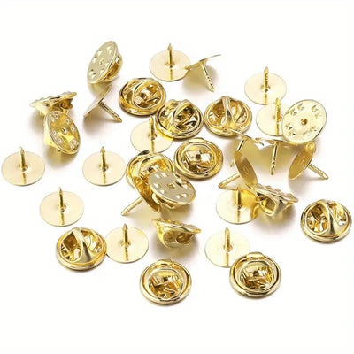 Cheeky Crafter Brooch Pins & Metal Backs Kit - Simple steel pin-and-cap brooch backs in a cute little plastic storage container, available in rose or yellow gold, silver, or gunmetal black.