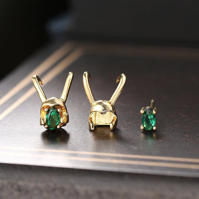 Cheeky Geek Trickster Transforming Stud Earrings - Teeny tiny green stud earrings, with a removable horned helmet to make them look like a miniature, stylised tribute to Loki, God of Mischief.